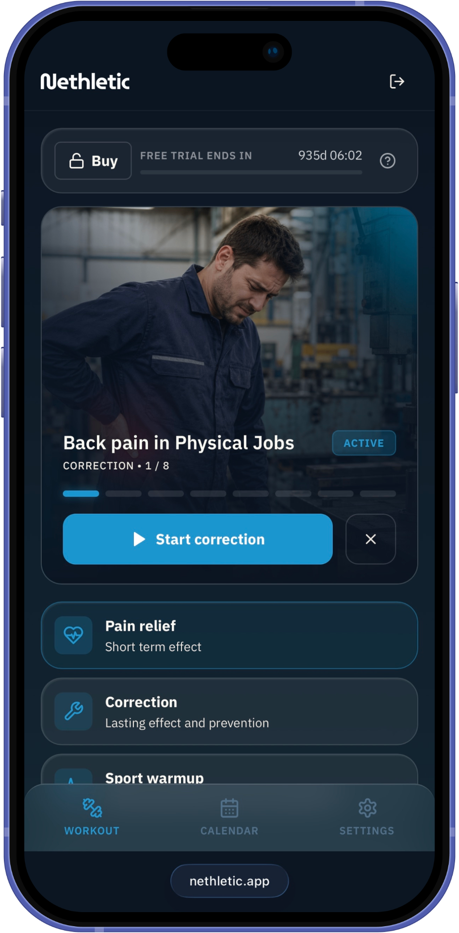 Nethletic free trial screen